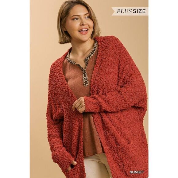 Open Front Oversized Cardigan Sweater With Pockets - Picture 1 of 1